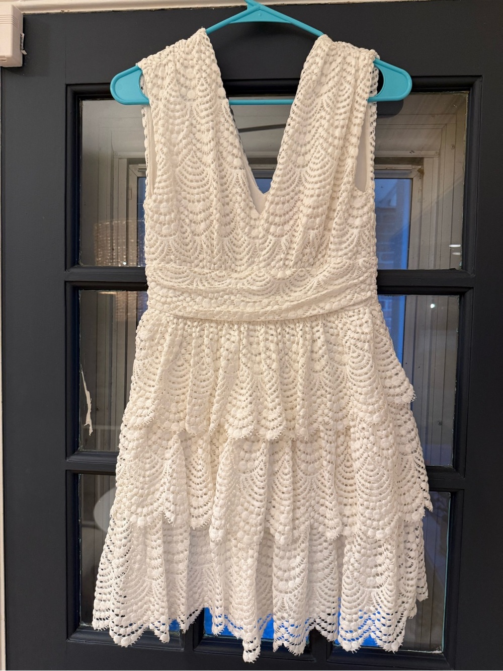 Lily Pulitzer White Crochet V-Neck Tiered Dress Small